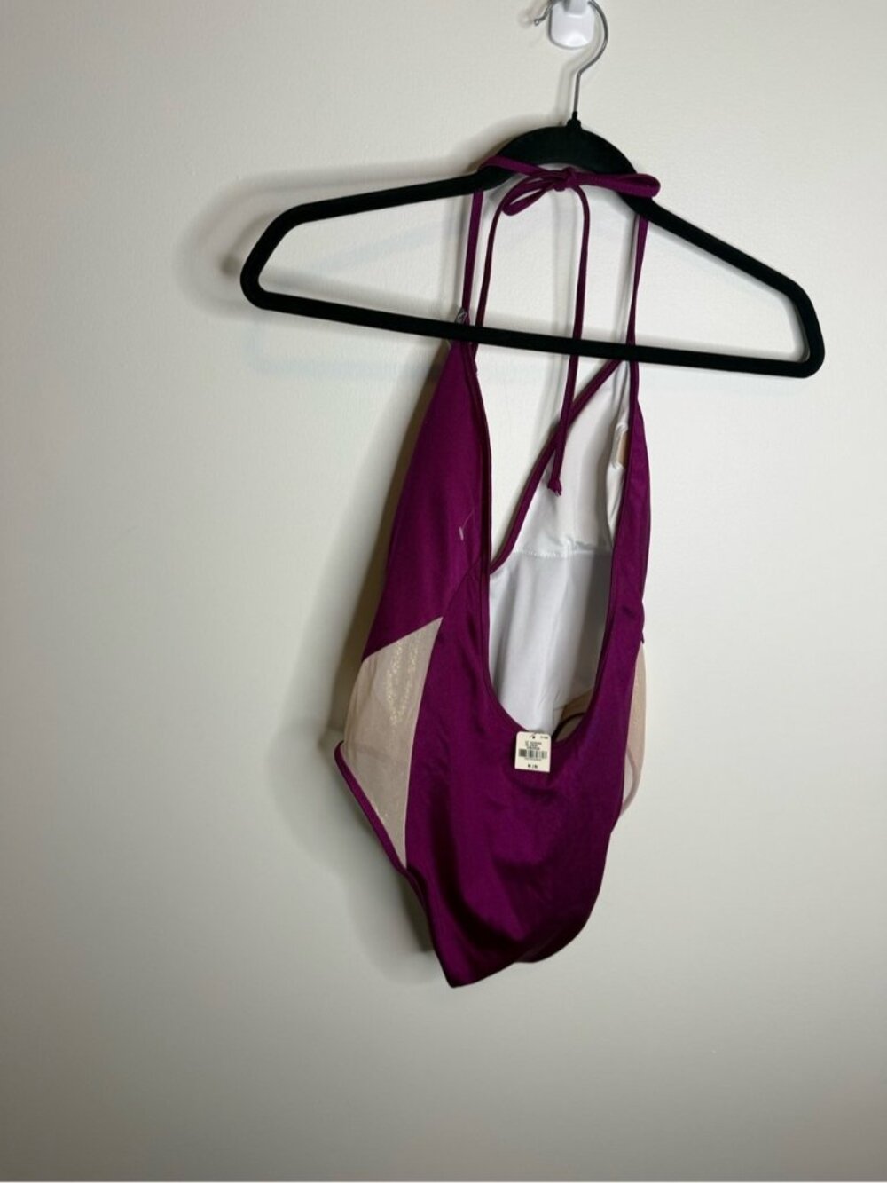 PINK Victoria's Secret Magenta Halter One-Piece Swimsuit with Cream Insets NWT - Picture 6 of 7